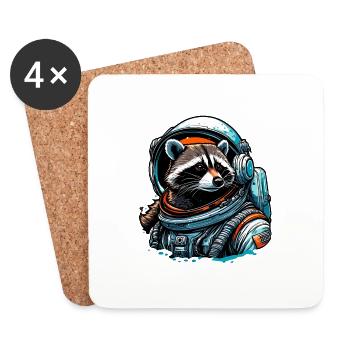 Astronaute / Espace / Animal / Raton laveur / Vaisseau spatial - Dessous de verre (lot de 4) - blanc - Devant