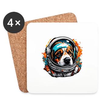 Astronaut / Weltall / Tier / Hund / Raumschiff - Untersetzer (4er-Set) - Weiß - Vorne