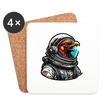 Astronaute / Espace / Animal / Coq / Vaisseau spatial - Dessous de verre (lot de 4) - blanc - Devant