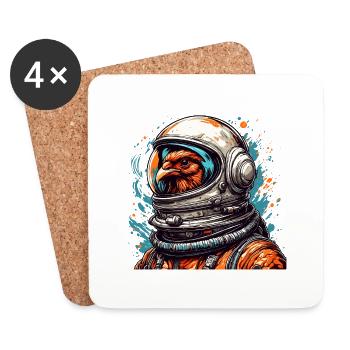 Astronaute / Espace / Animal / Coq / Vaisseau spatial - Dessous de verre (lot de 4) - blanc - Devant