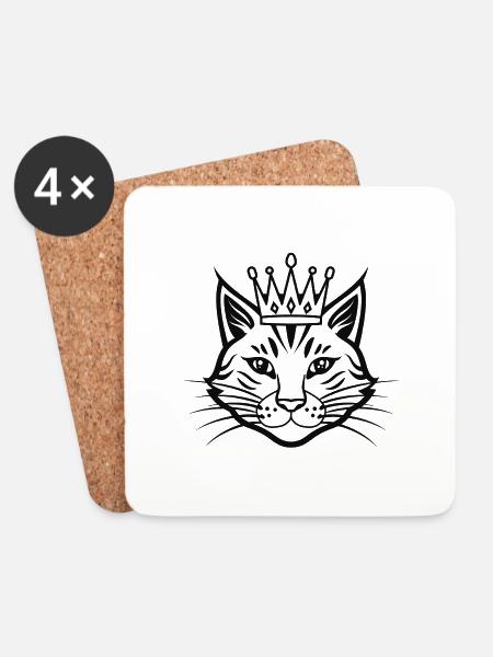 Katze mit großer Krone - Untersetzer (4er-Set) - Weiß