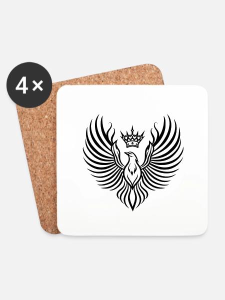 Phoenix with Floating Crown - Coasters (set of 4) - white