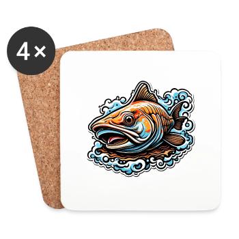 Poissons / Animal / Aquarium / Eau / Étang / Lac - Dessous de verre (lot de 4) - blanc - Devant