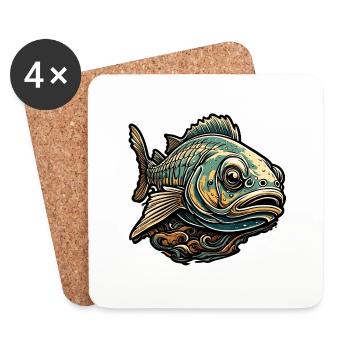 Poissons / Animal / Aquarium / Eau / Étang / Lac - Dessous de verre (lot de 4) - blanc - Devant