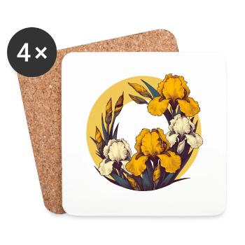 Retro Yellow Irises - Coasters (set of 4) - white - Front