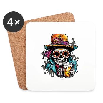 Skull / Totenkopf / Skelett / Gothic / Bier - Untersetzer (4er-Set) - Weiß - Vorne