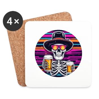 Crâne / Crâne / Squelette / Gothique / Bière - Dessous de verre (lot de 4) - blanc - Devant