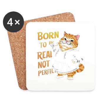 Katze, schöne, stilvolle Katze, bunte Kunst, Kunst, niedlich - Untersetzer (4er-Set) - Weiß - Vorne