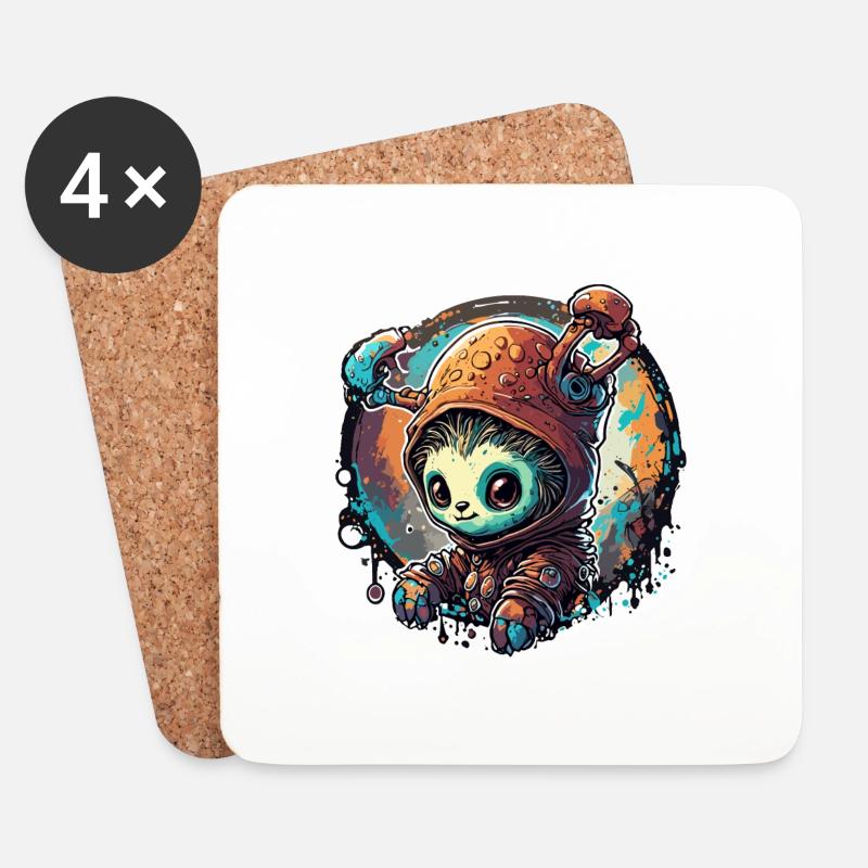 Astronaut / Weltall / Tier / Igel / Raumschiff - Untersetzer (4er-Set) - Weiß