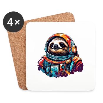 Astronaut / Weltall / Tier / Faultier / Raumschiff - Untersetzer (4er-Set) - Weiß - Vorne
