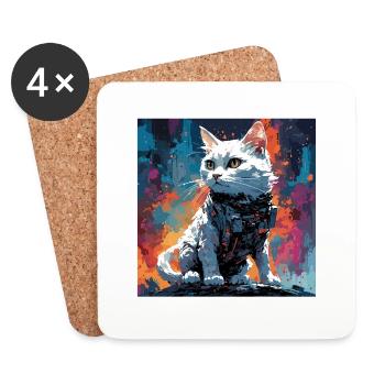 Astronaut / Space / Animal / Cat / Spaceship - Coasters (set of 4) - white - Front