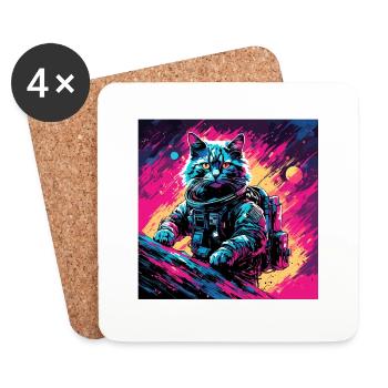Astronaut / Space / Cat / Rooster / Spaceship - Coasters (set of 4) - white - Front