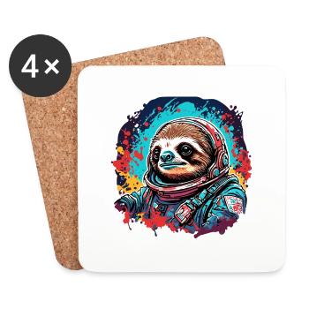Astronaut / Weltall / Tier / Faultier / Raumschiff - Untersetzer (4er-Set) - Weiß - Vorne