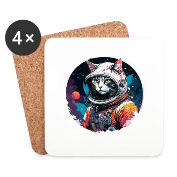 Astronaut / Space / Animal / Cat / Spaceship - Coasters (set of 4) - white - Front