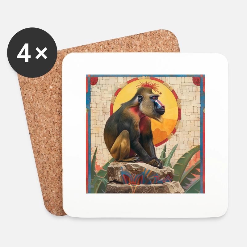 Aztec Mandrill - Coasters (set of 4) - white