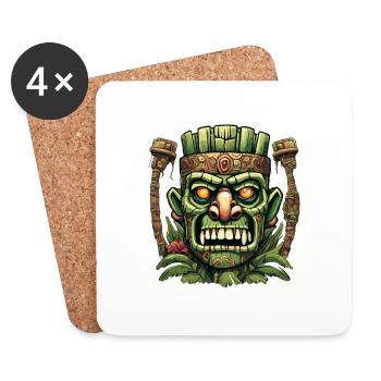 Tiki / Hawaï / Tropical / Île / Culture / Logo - Dessous de verre (lot de 4) - blanc - Devant