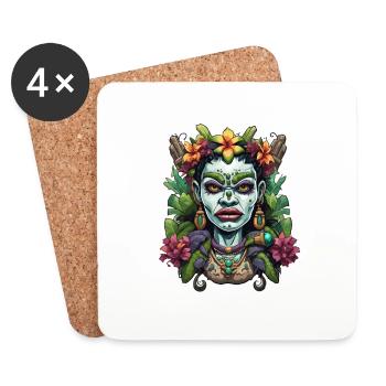 Tiki / Hawaï / Tropical / Île / Culture / Logo - Dessous de verre (lot de 4) - blanc - Devant