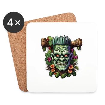 Tiki / Hawaï / Tropical / Île / Culture / Logo - Dessous de verre (lot de 4) - blanc - Devant