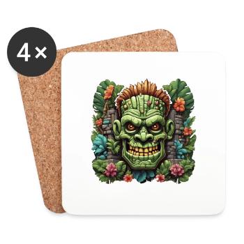 Tiki / Hawaï / Tropical / Île / Culture / Logo - Dessous de verre (lot de 4) - blanc - Devant
