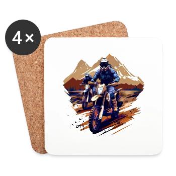 Motorradfahren, Cross, Berg, Urlaub, Sommer, Bergreisen - Untersetzer (4er-Set) - Weiß - Vorne