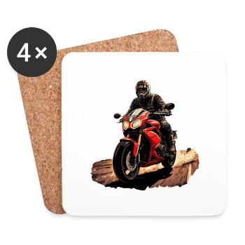 Motorradfahrer mit rotem Motorrad - Untersetzer (4er-Set) - Weiß - Vorne