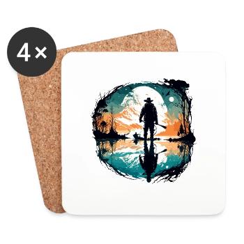 Angler Siluette / Fishing / Fish / Lake / Sport - Coasters (set of 4) - white - Front