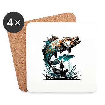 Angler Siluette / Fishing / Fish / Lake / Sport - Coasters (set of 4) - white - Front