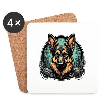 Dog / Animal / Pet / Furry / German Shepherd - Coasters (set of 4) - white - Front