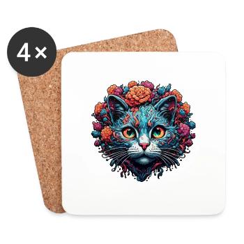 Chat cool / Drôle / Animal / Animal de compagnie / Fou - Dessous de verre (lot de 4) - blanc - Devant