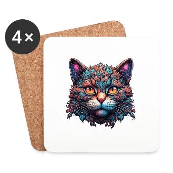 Cool Cat / Funny / Animal / Pet / Crazy - Coasters (set of 4) - white - Front