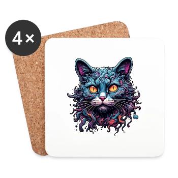 Coole Katze / lustig / Tier / Haustier / verrückt - Untersetzer (4er-Set) - Weiß - Vorne