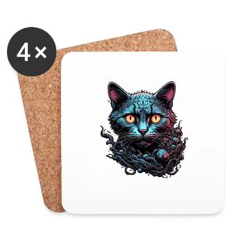 Coole Katze / lustig / Tier / Haustier / verrückt - Untersetzer (4er-Set) - Weiß - Vorne