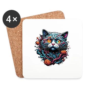 Coole Katze / lustig / Tier / Haustier / verrückt - Untersetzer (4er-Set) - Weiß - Vorne