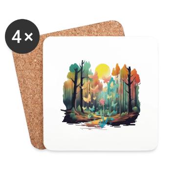 Wald Natur Bäume Baum Sonne Herbst - Untersetzer (4er-Set) - Weiß - Vorne