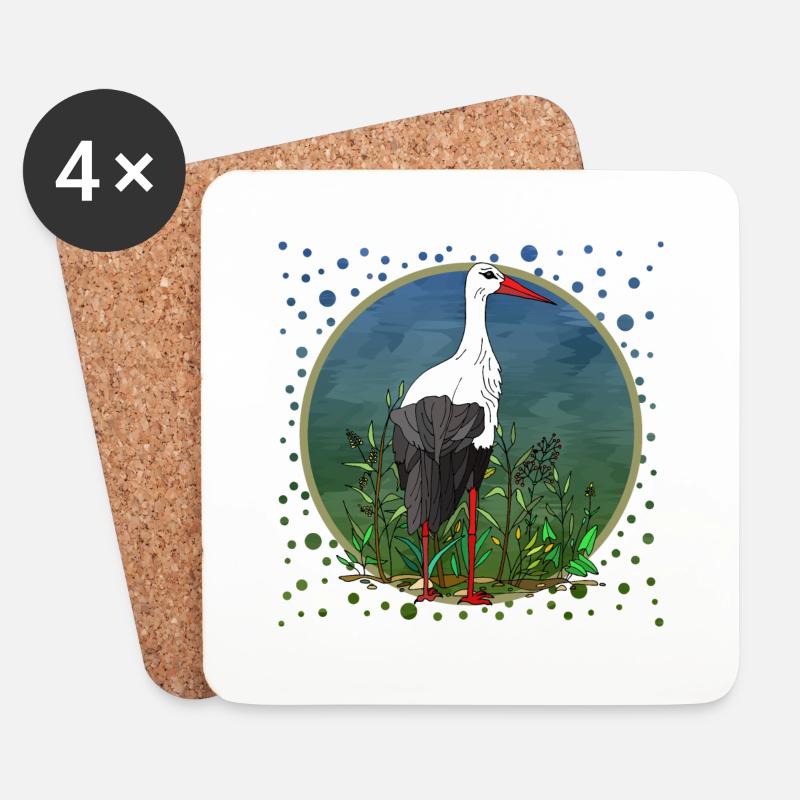 Oiseau cigogne - Dessous de verre (lot de 4) - blanc