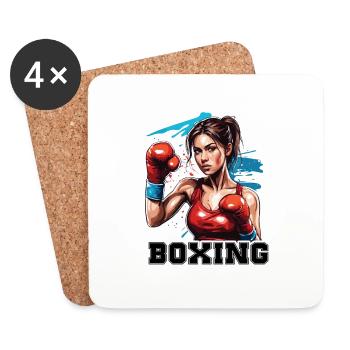 Boxeur / Sports / Combat / Arène / Ring de boxe / Poings - Dessous de verre (lot de 4) - blanc - Devant