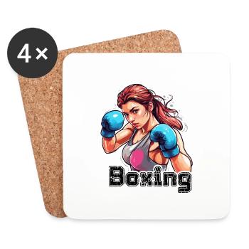 Boxeur / Sports / Combat / Arène / Ring de boxe / Poings - Dessous de verre (lot de 4) - blanc - Devant