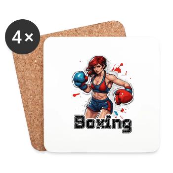 Boxer / Sports / Fight / Arena / Boxing Ring / Fists - Coasters (set of 4) - white - Front