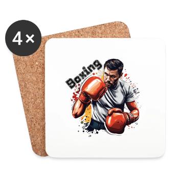 Boxeur / Sports / Combat / Arène / Ring de boxe / Poings - Dessous de verre (lot de 4) - blanc - Devant