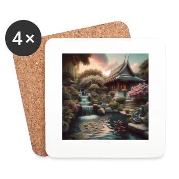 Japan Vintage Wasserfall Garten - Untersetzer (4er-Set) - Weiß - Vorne