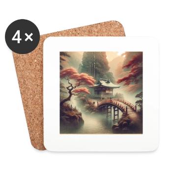 Japan Vintage Tea Pavilion Bridge - Coasters (set of 4) - white - Front