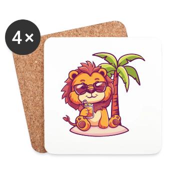 Lion, Island, Summer, Palm - Coasters (set of 4) - white - Front