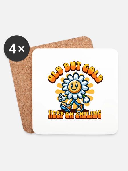 Old but Gold keep on smiling with sunflower - Coasters (set of 4) - white
