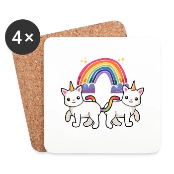 Rainbow Unicorn Cat Cats Kids - Coasters (set of 4) - white - Front