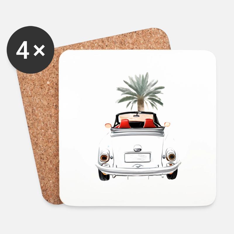 Cabrio im Sommer mit Palme Cabriolet Fahrspaß - Untersetzer (4er-Set) - Weiß