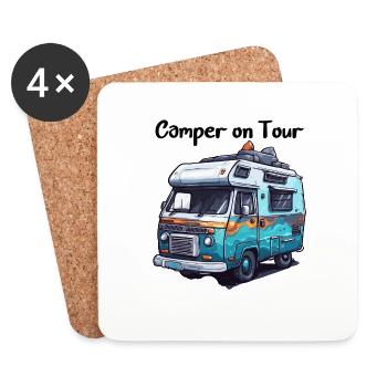 Camping-car / Camping-car / camping / Roadtrip / Voyage - Dessous de verre (lot de 4) - blanc - Devant