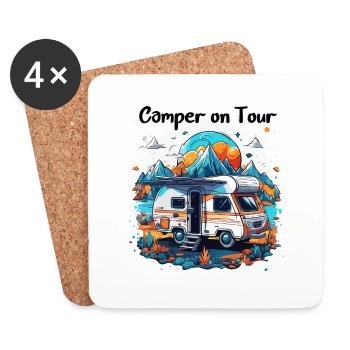 Camping-car / Camping-car / camping / Roadtrip / Voyage - Dessous de verre (lot de 4) - blanc - Devant