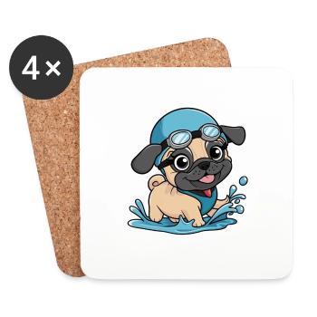 Mops-Schwimmparty: Planschspaß mit Welpen! - Untersetzer (4er-Set) - Weiß - Vorne