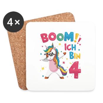 Boom! Ich bin 4 - Einhorn - Untersetzer (4er-Set) - Weiß - Vorne