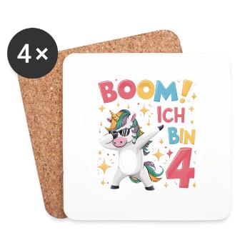 Boom! Ich bin 4 - Einhorn - Untersetzer (4er-Set) - Weiß - Vorne